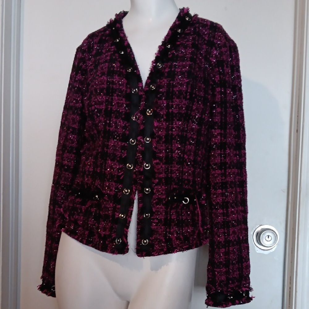 Geneology Purple/Black Blazer with Fitted Silhouette and Rounded Collar Size M